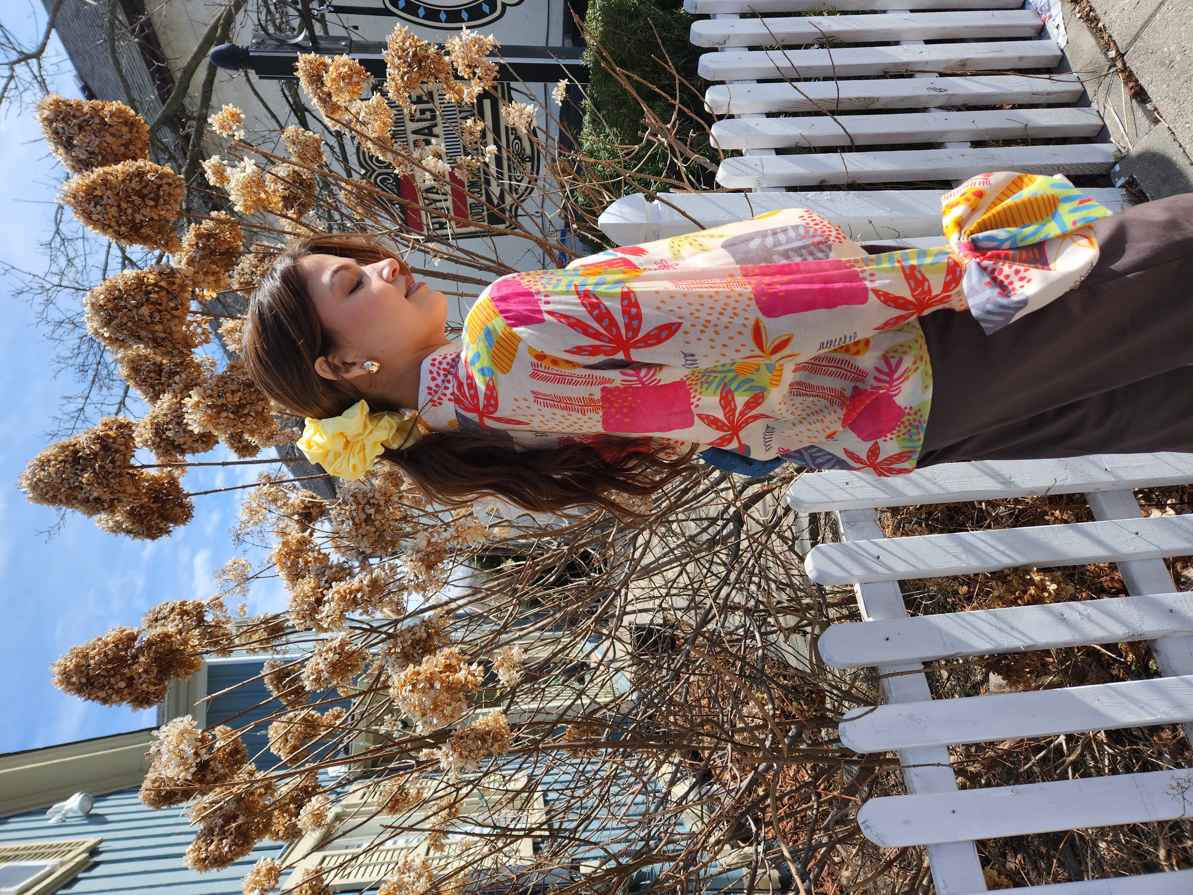 Colorful tropical print blouse outdoor